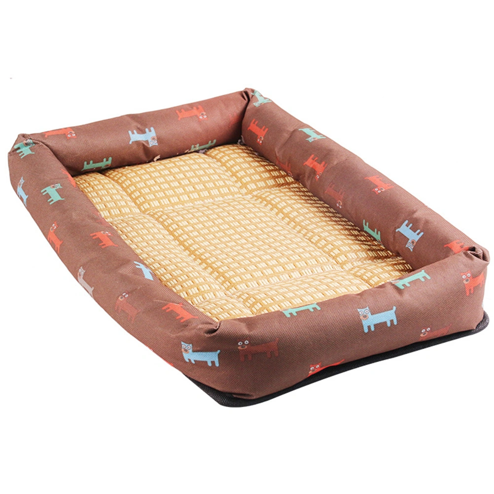Pet Cooling Mat Summer Rattan Grass Pet Seat Pad Summer Cooling Cushion Cozy Sleeping Pad for Pet Dog (Size S, Beige)
