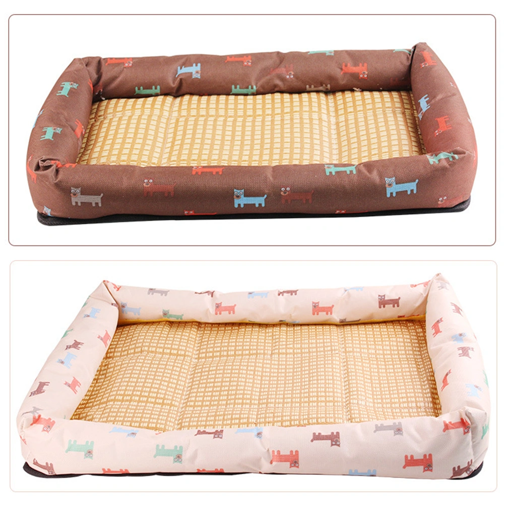 Pet Cooling Mat Summer Rattan Grass Pet Seat Pad Summer Cooling Cushion Cozy Sleeping Pad for Pet Dog (Size S, Beige)
