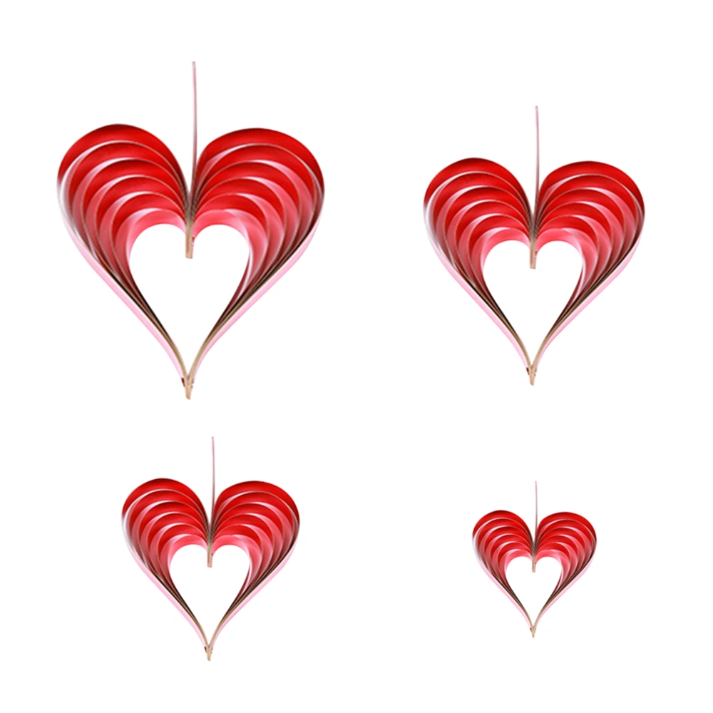 Set of 4pcs Heart Shaped Hanging Decoration Three-dimensional Paper Decoration for Valentine's Day Wedding (Red)