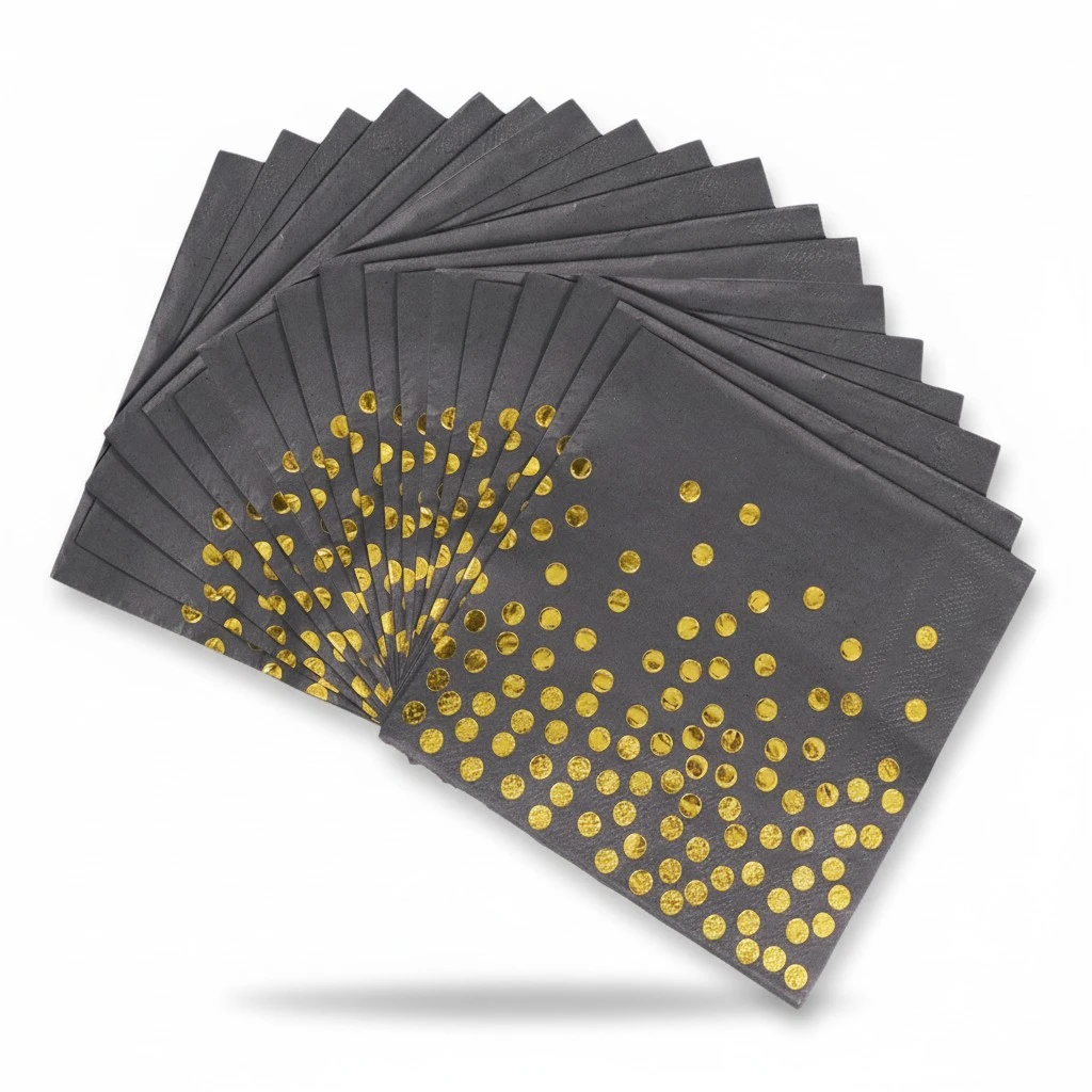 20PCS Practical Black With Goldern Dot Pattern Paper Towel Party Supplies