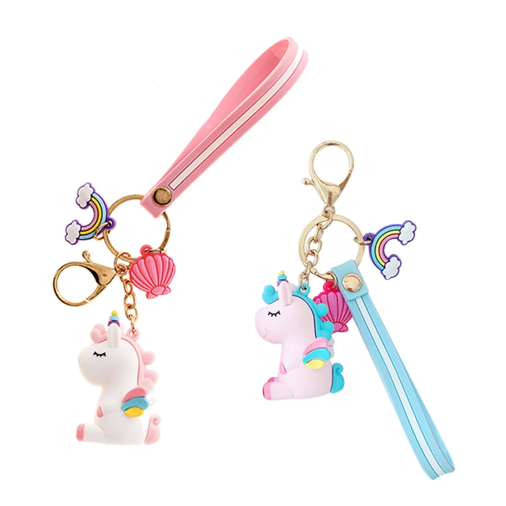 2pcs Unicorn Keychains Cartoon Key Rings Pendant Ornament Silicone Key Holder Party Supplies(White and Blue)