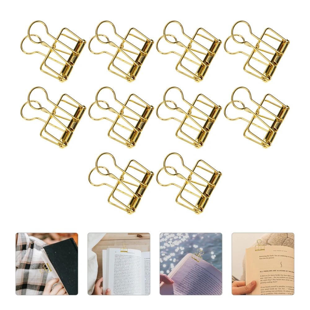 10Pcs Decorative Binder Clips Golden Paper Clamps Stainless Steel Binder Clips Office Supplies