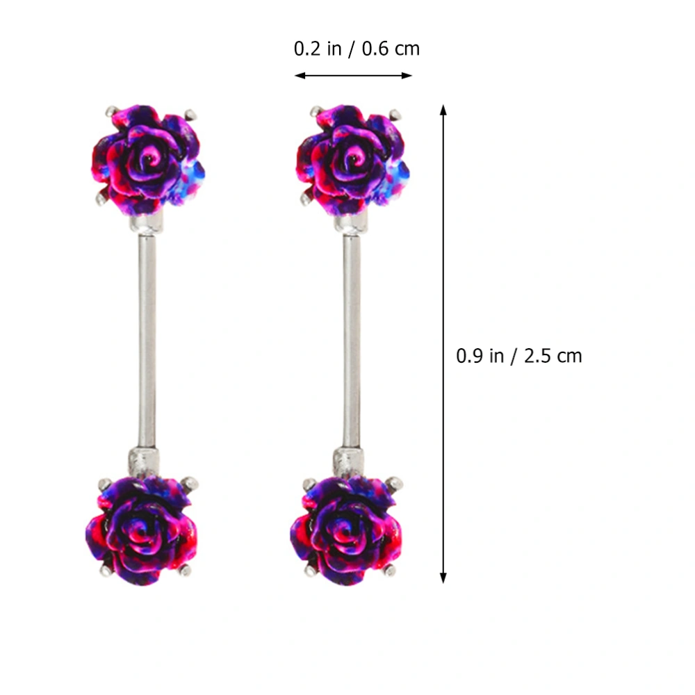 2pcs Rose Designed Piercing Jewelry Stainless Steel Decorative Nipples Ring