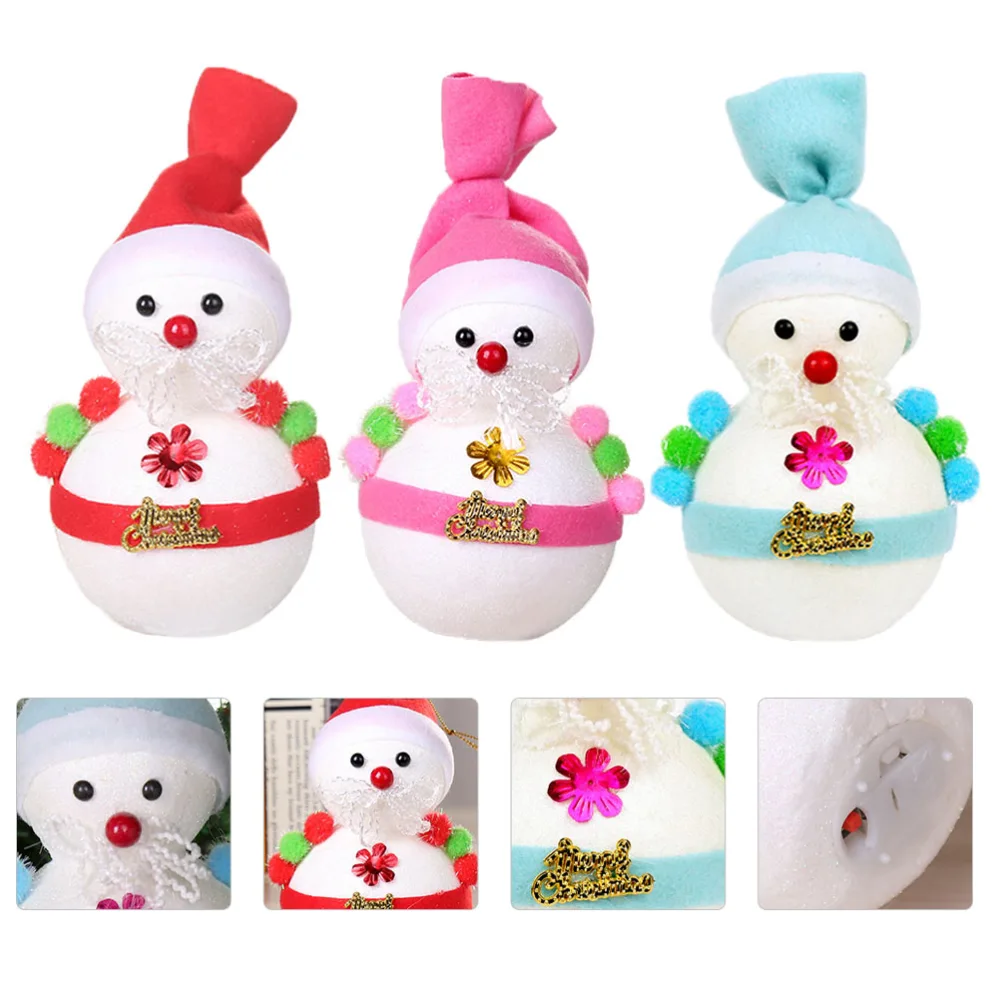 3pcs Xmas Tree Hanging Pendants Lovely Glitter Snowman Doll Christmas Decor