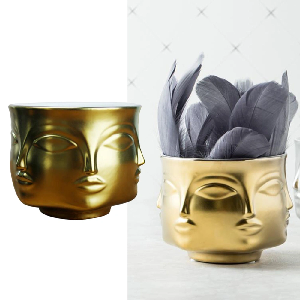 Man Face Flower Vase Home Decoration Accessories Modern Ceramic Vase for Flowers Pot Planters 13 x 13 x 9.5cm - Gold