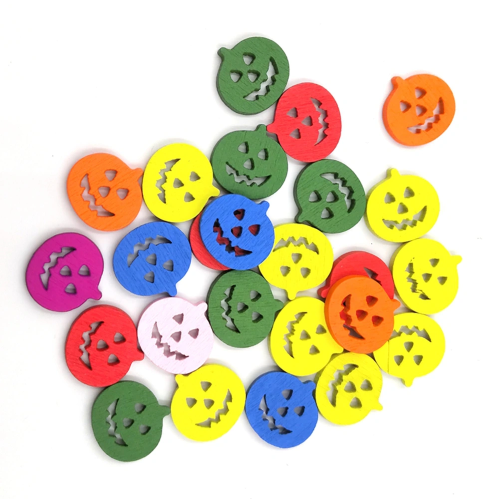 50 Pcs DIY Wooden Buttons Cartoon Pumpkin Printing Pattern Fine-edged Buttons for Sewing Scrapbooking Hand-painted Shoes Hats (Colorful)