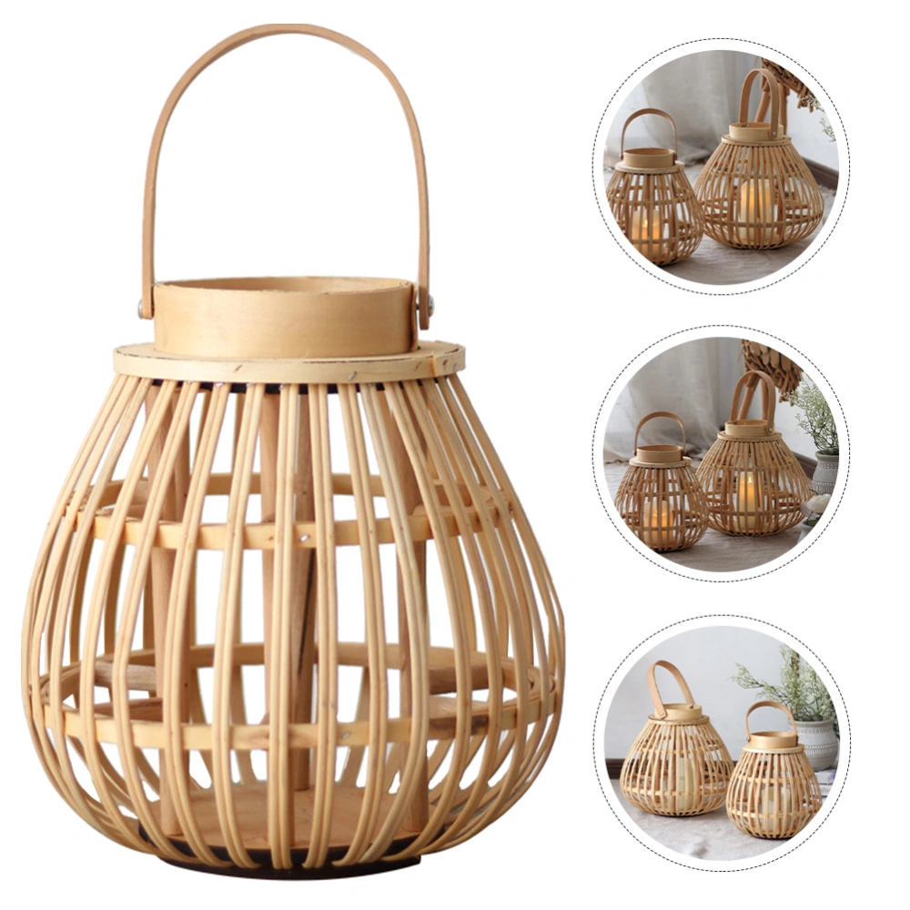 1pc Hanging Lantern Bamboo Woven Candlestick Decorative Candleholder (Beige)