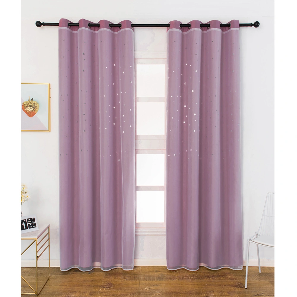 1 Pc Romantic Double-layer Hollow-out Stars Curtain Kids Bedroom Curtain Sheer Window Blackout Curtain - 100x250cm (Purple)