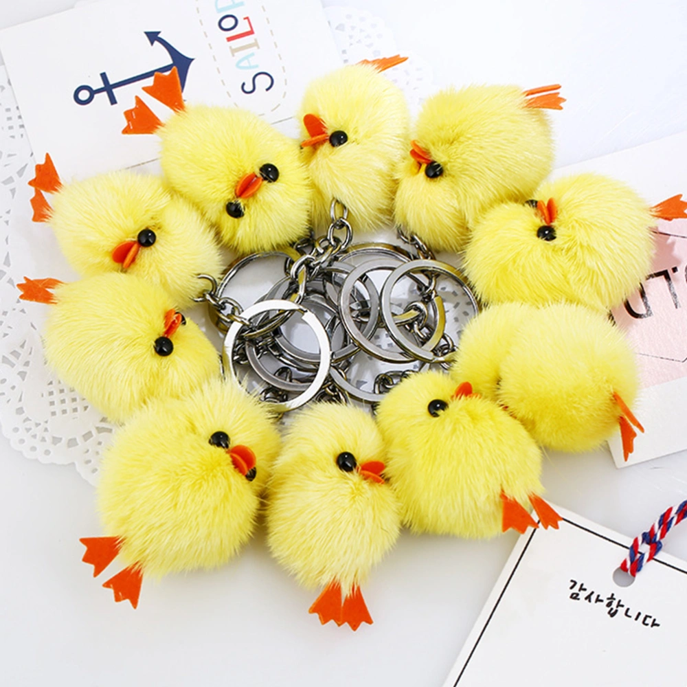 Yellow Chick Shape Keyring Chicken Key Holder Plush Keychains Pendant Key Rings Craft Ornaments Gift