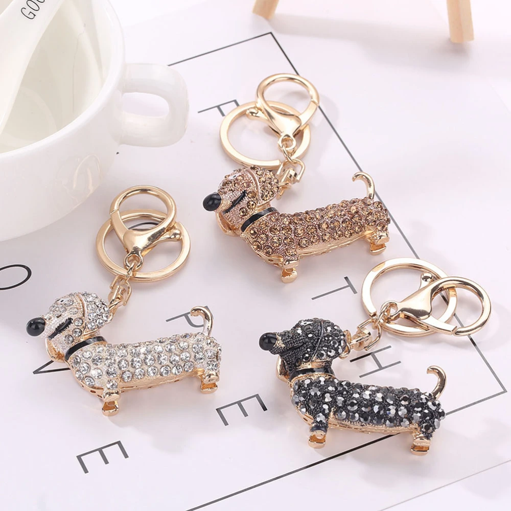 Zinc Alloy Dachshund Dog Crystal Rhinestones Keychain Decorative Key Ring Keychain Keyfob Decoration Ornaments For Handbag and Car Trinket Souvenir Gift Pendant (White)