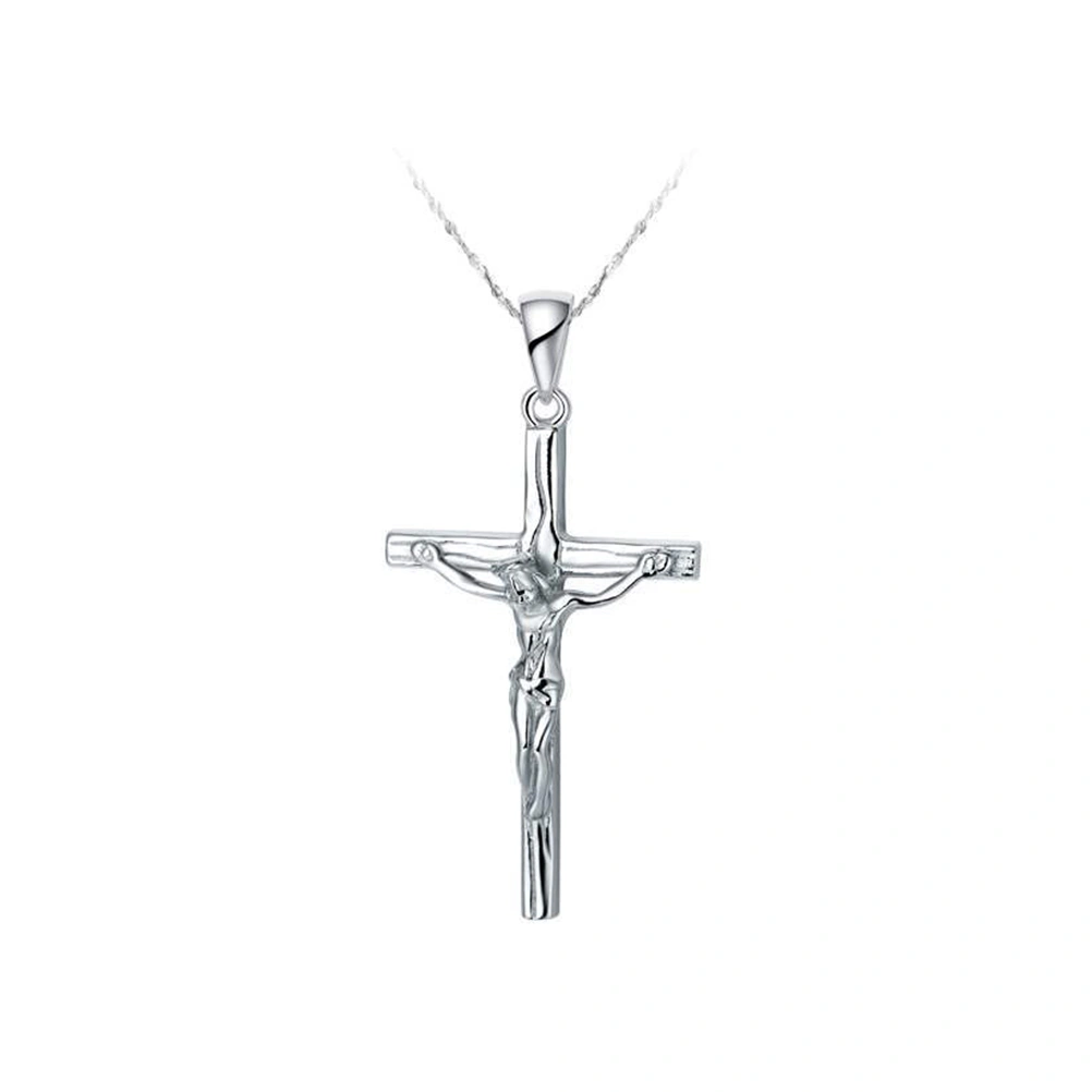 Silver Tone Stainless Steel Antique Cross Crucifix Pendant Size L (Silver)