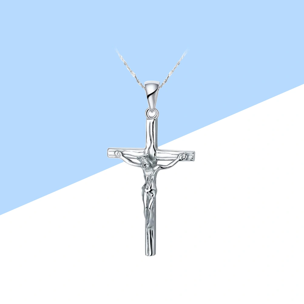 Silver Tone Stainless Steel Antique Cross Crucifix Pendant Size L (Silver)