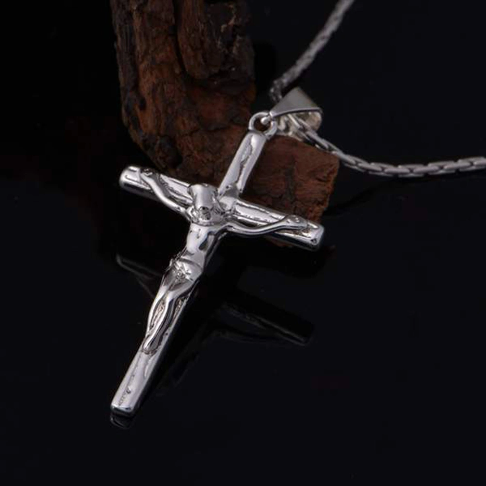 Silver Tone Stainless Steel Antique Cross Crucifix Pendant Size L (Silver)