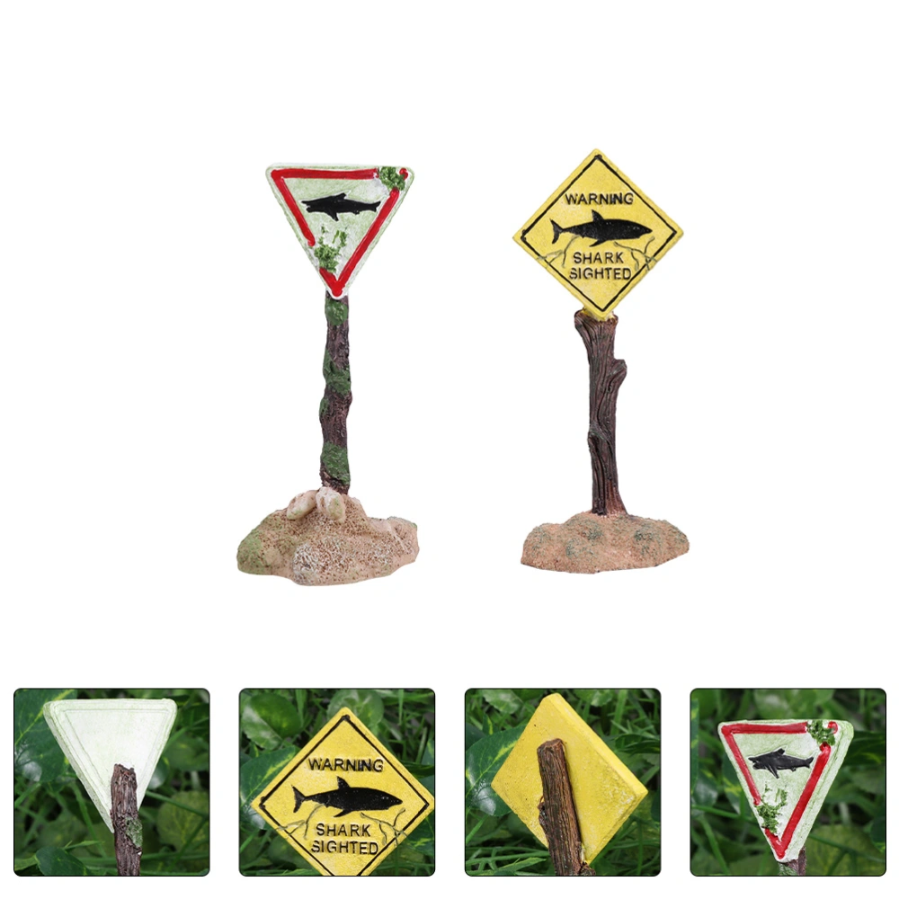 2pcs Resin Display Warning Sign Ornament Fish Tank Micro Landscape Decoration