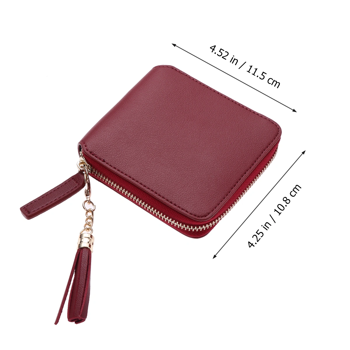 Women Zipper Handy Wallet Clutch Purse Lady Short Handbag Bag With Tassel (Wine Red)