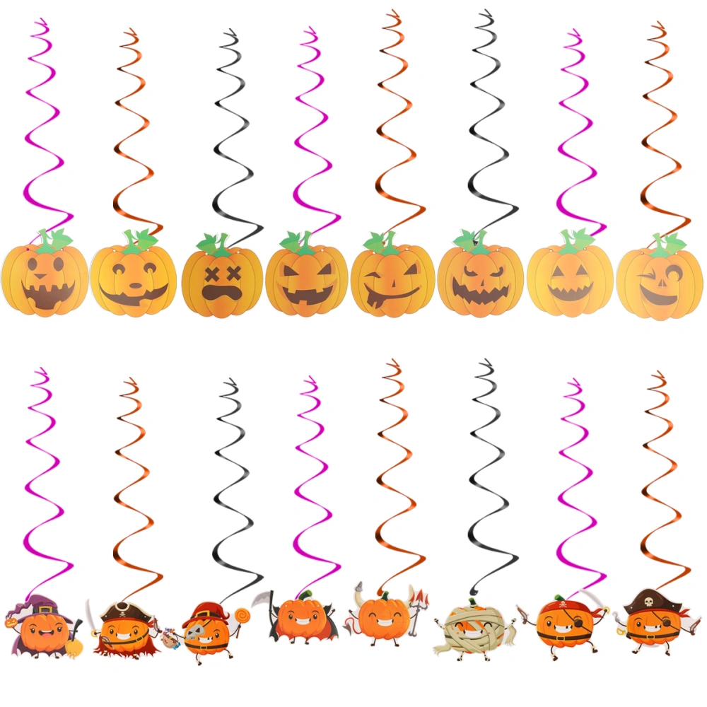 16pcs/2 Kits Halloween Pumpkin Creative Hanging Decoration Spiral Pendant