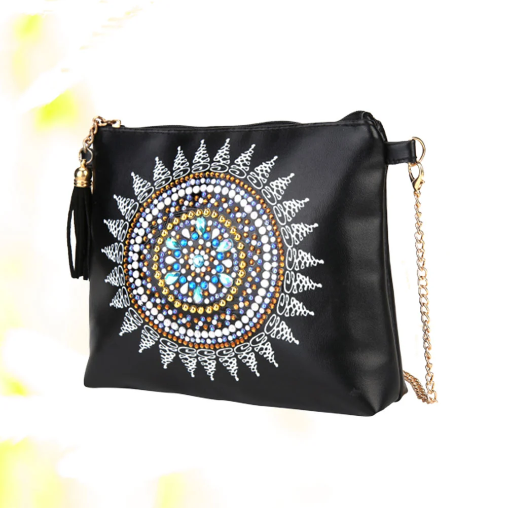 Black Background Datura Flower Pattern DIY Rhinestone Painting Shoulder Pouch DIY Handmade Shoulder Pouch Chain Bag Fashion Handbag Lady Outdoor Tote Bag 