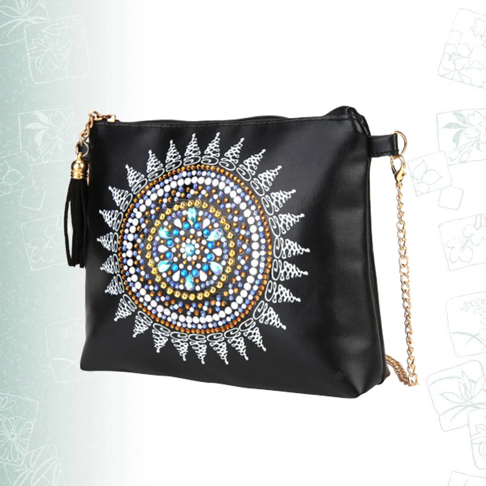 Black Background Datura Flower Pattern DIY Rhinestone Painting Shoulder Pouch DIY Handmade Shoulder Pouch Chain Bag Fashion Handbag Lady Outdoor Tote Bag 