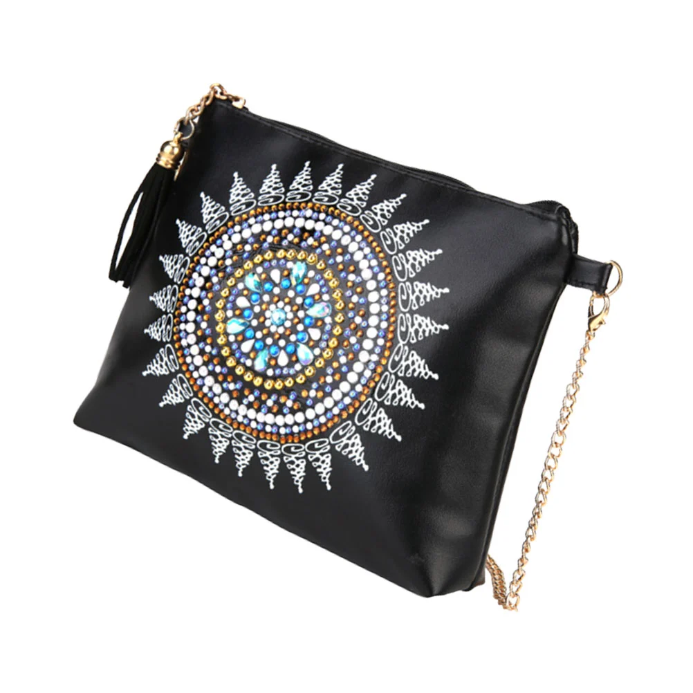 Black Background Datura Flower Pattern DIY Rhinestone Painting Shoulder Pouch DIY Handmade Shoulder Pouch Chain Bag Fashion Handbag Lady Outdoor Tote Bag 