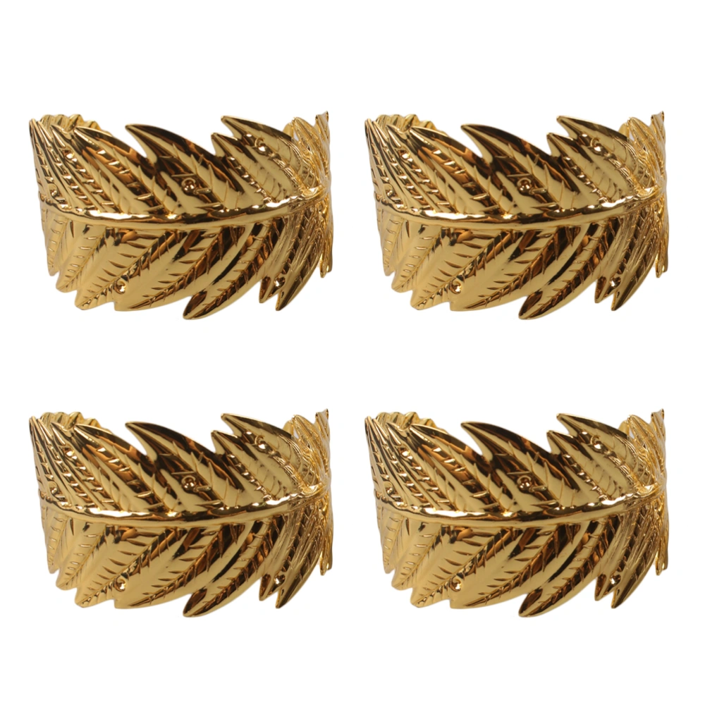 4pcs Golden Napkin Rings Leaves Shape Napkin Buckles Metal Iron Napkin Holders Dinning Table Tissue Setting Decoration for Party Table