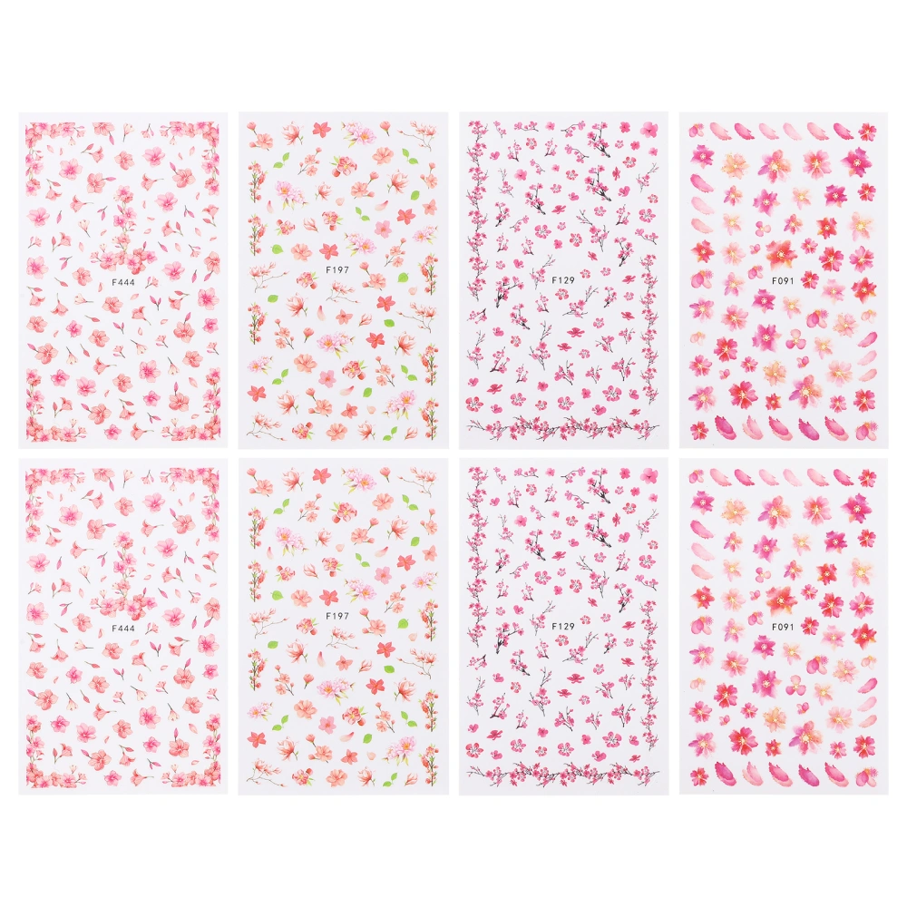 8 Sheets Flower Nail Art Stickers Decals Colorful Cherry Blossoms Nail Sticker