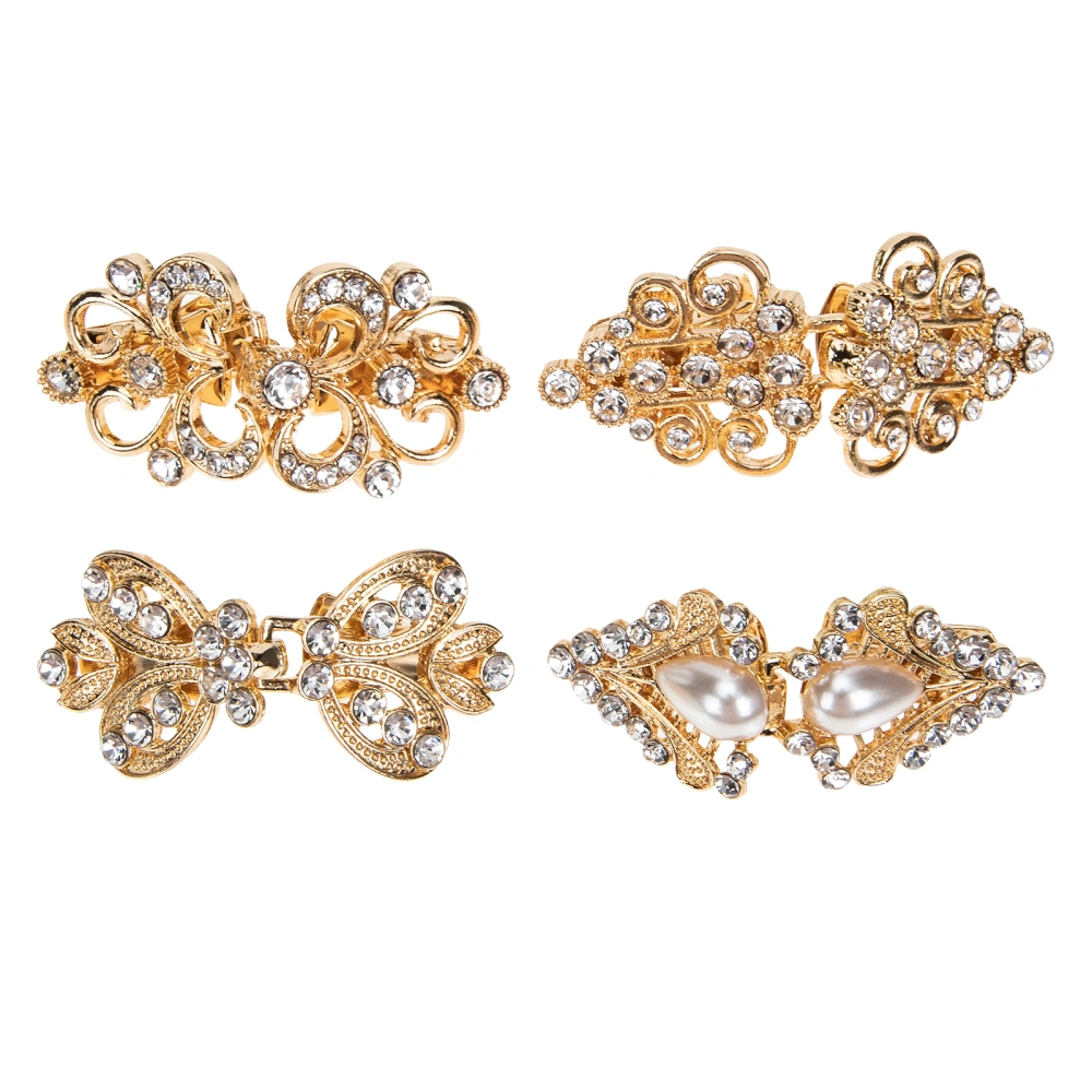 4Pcs Vintage Crystal Flower Brooch Sweater Shawl Clip Cardigan Clip Clasp Holder