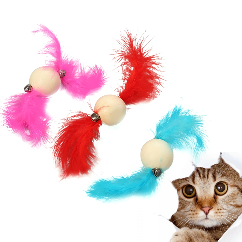 3pcs Double End Feather Pet Training Toy Educational Ball Toy Pet Supplies Interactive Cat Toy (Random Color)