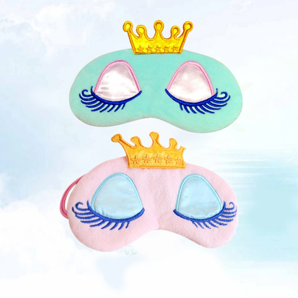 2 Pcs Sleeping Eye Mask Cover Cartoon Crown Blindfold Long Eyelash Sleeping Aceessory for Women Girls (Pink and Blue)