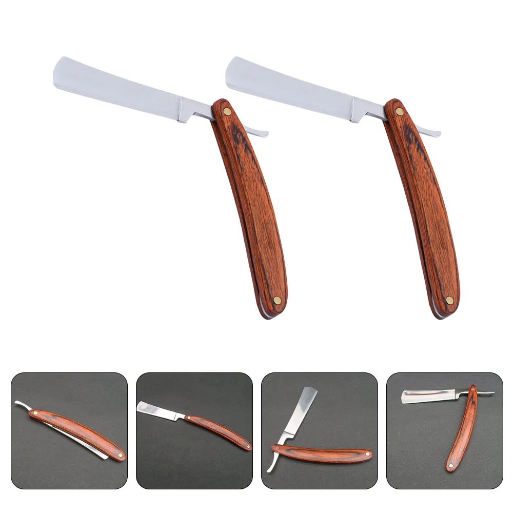 2Pcs Vintage Razor with Wood Handle Practical Men Shaving Razor for Home