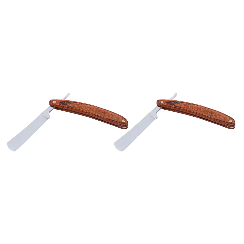 2Pcs Vintage Razor with Wood Handle Practical Men Shaving Razor for Home