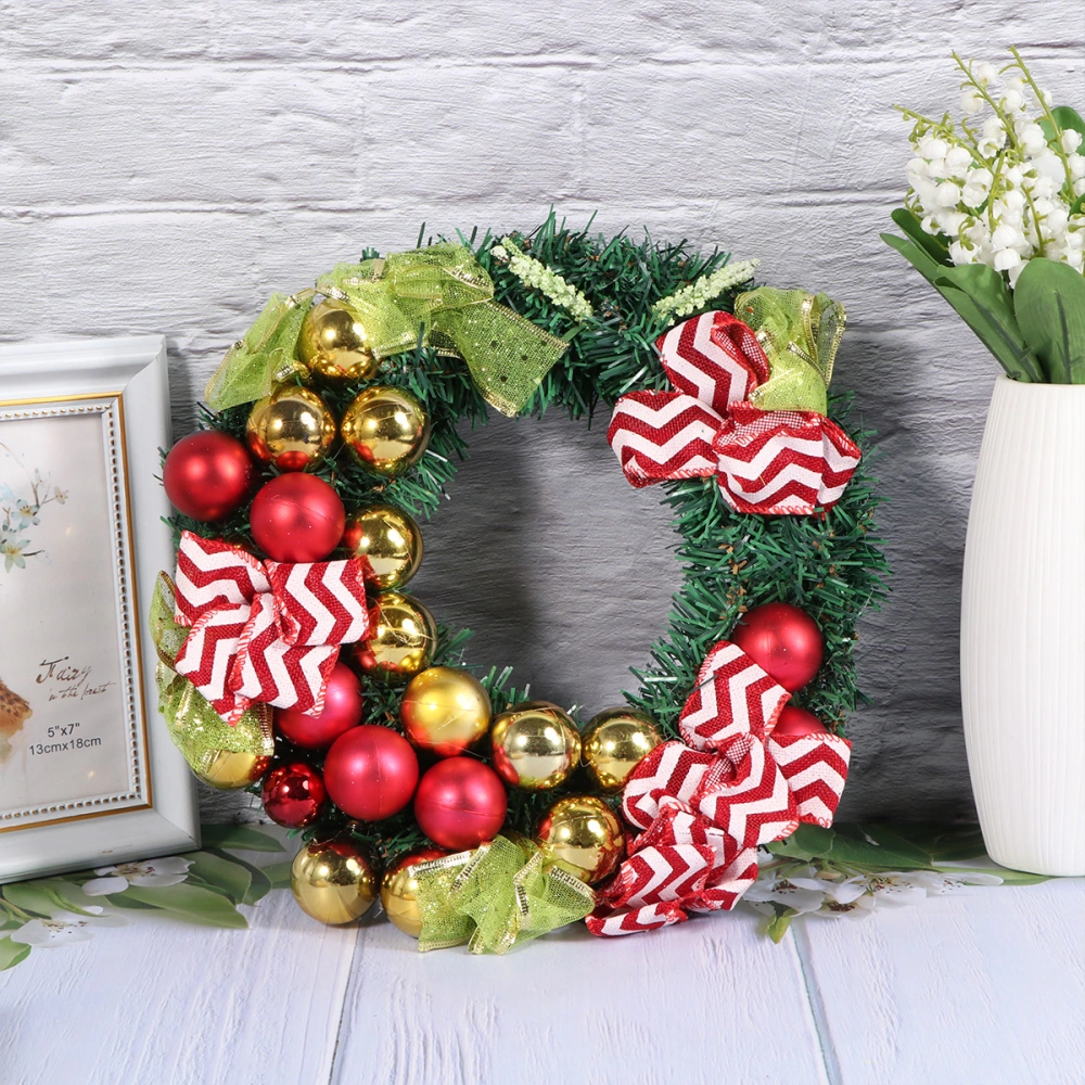 1Pc Pretty Christmas Garland Stripe Ribbon Rattan Wreath Colorful Shiny Xmas Ball Garland Door Hanging Ornament