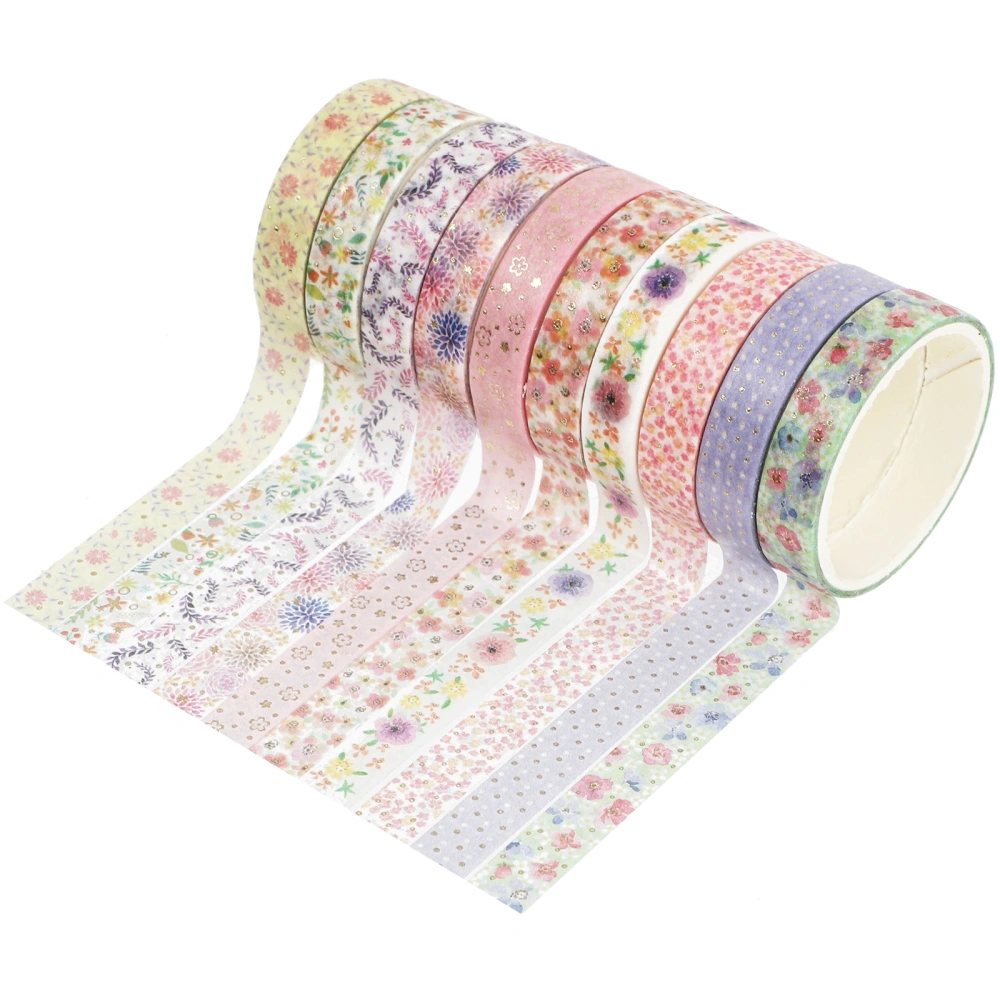 10 Rolls Washi Tape Hot Stamping Floral Tape Handbook Tape Set for Scrapbook