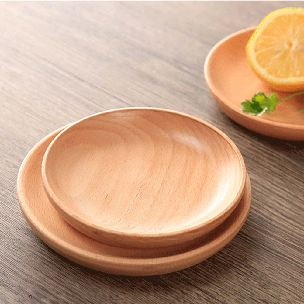 1 PC Japanese-style Round Beech Wood Dinner Serving Plate Desserts Dish Dinnerware Tray Eco-friendly Tableware (20x20x2cm)