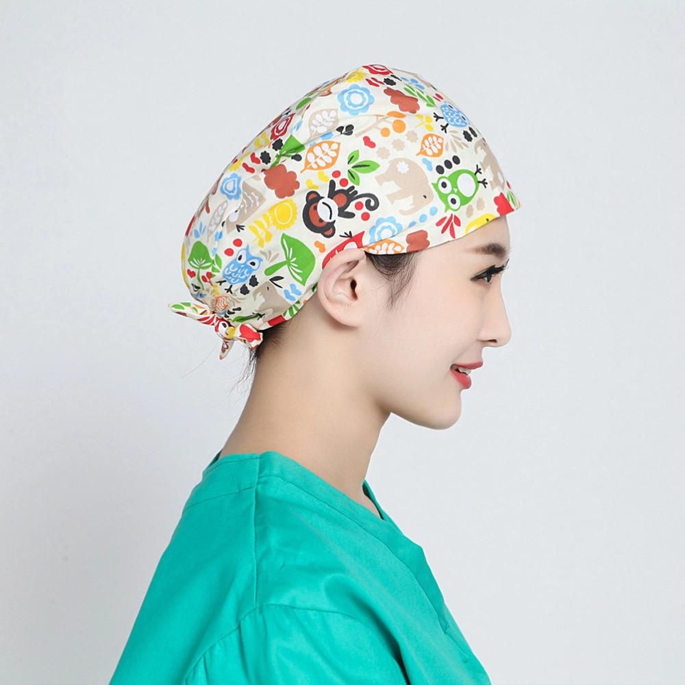 Strap Working Cap Monkey Owl Printed Headcloth Cotton Nurse Hat Doctor Hat Fashion Operating Room Hat