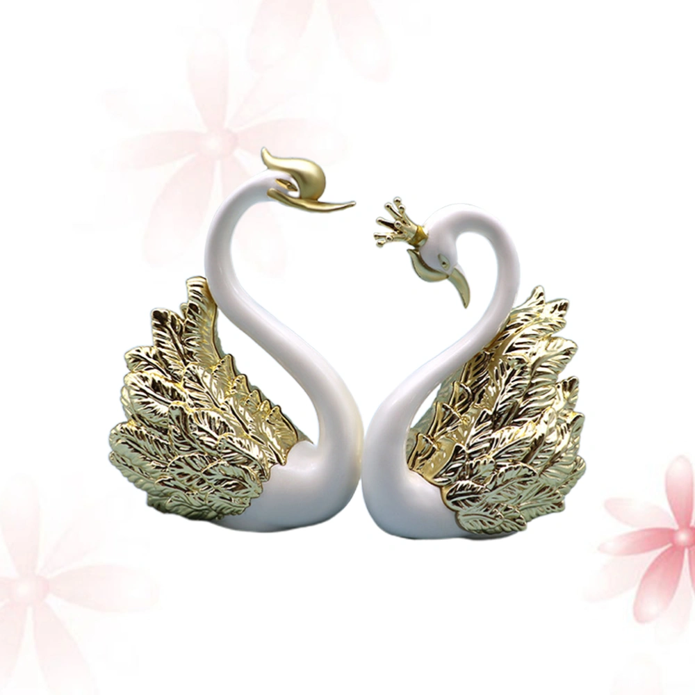 2 Pcs Swan and Crown Swan Plastic Sculpture Creative Cake Figurine Decoration Desktop Adornment Car Ornament (Golden)