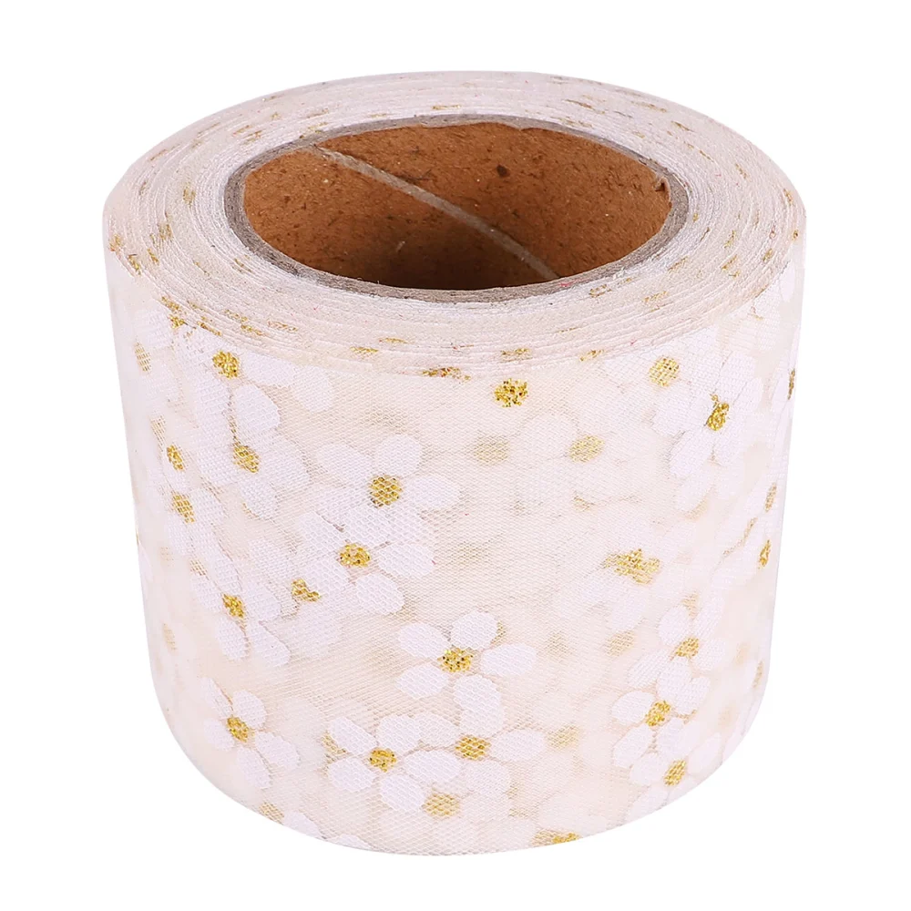 6cm Handmade DIY Ribbon Small Plum Blossom Printed Gauze Ribbon Gauze Strap for Clothes Headdress Accessory (Beige, 25 Yard)