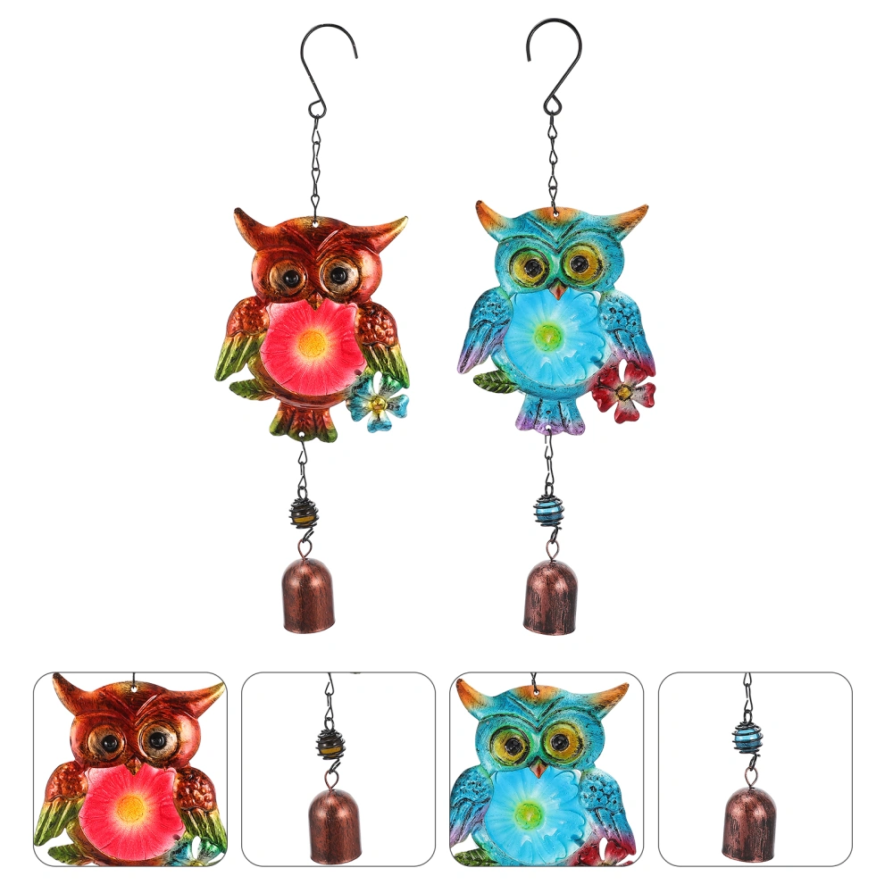 2Pcs Creative Owl Wind Chime Owl Bell Pendant Home Garden Hanging Decoration