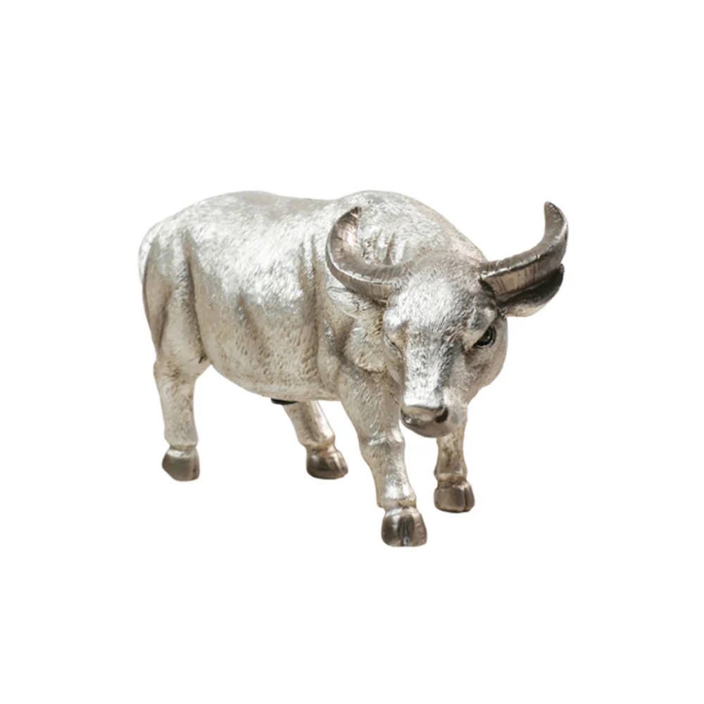 1pc Buffalo Design Storage Jar Durable Saving Pot Resin Art Coin Bank Money Pot Gift for Kids Children Silver