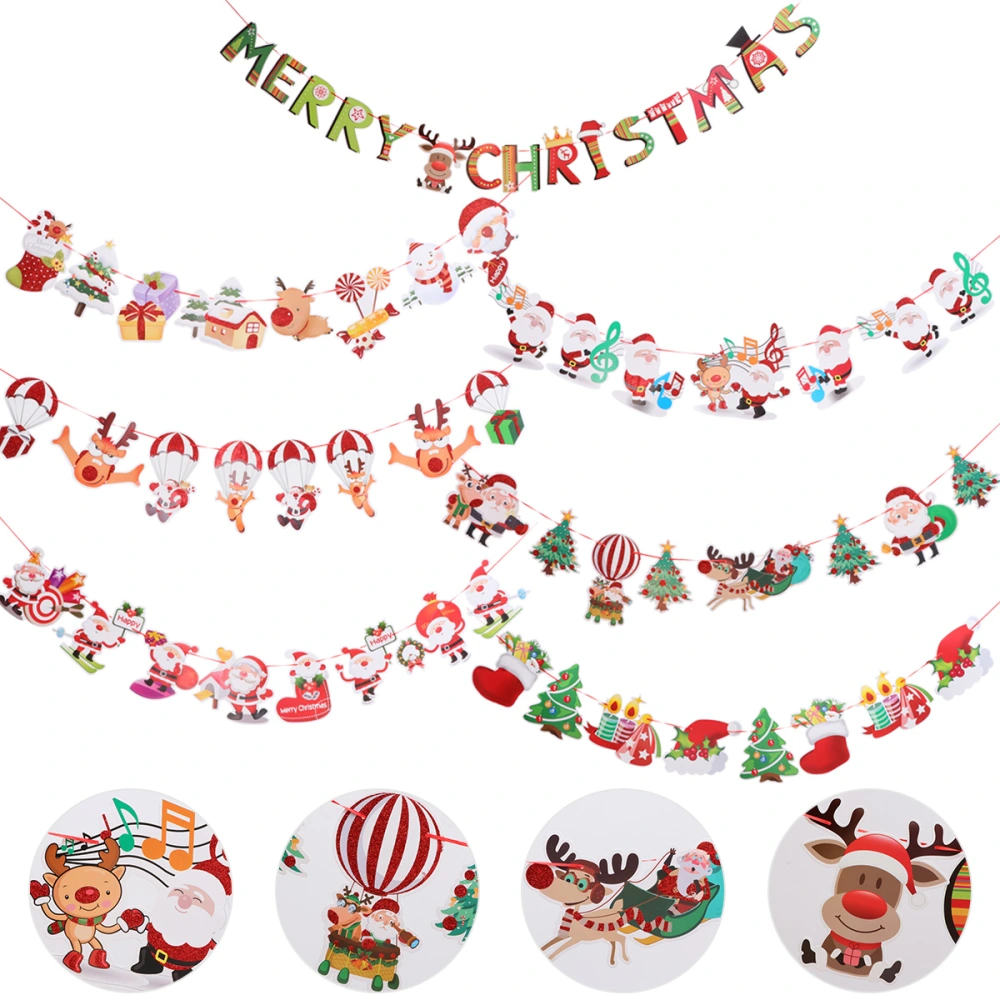 7pcs Christmas Party Banner Various Style Flag Paper Decorative Banners