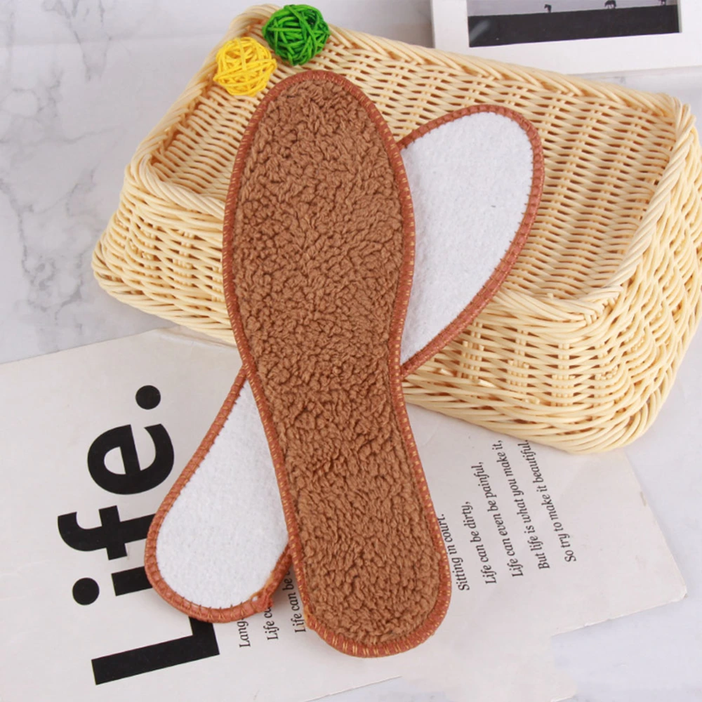 5 Pairs of Thickened Warm Insoles Imitation Alpaca Wool Shoe Inserts Warm Absorbant Deodorization Shoe Pads for Winter Size 38 (Brown)