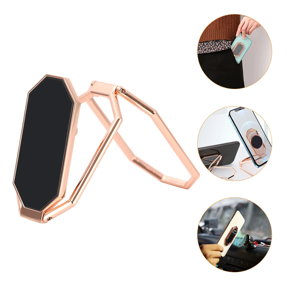 1Pc Folding Car Phone Stand Zinc Alloy Phone Ring Desk Phone Stand (Rose Gold)