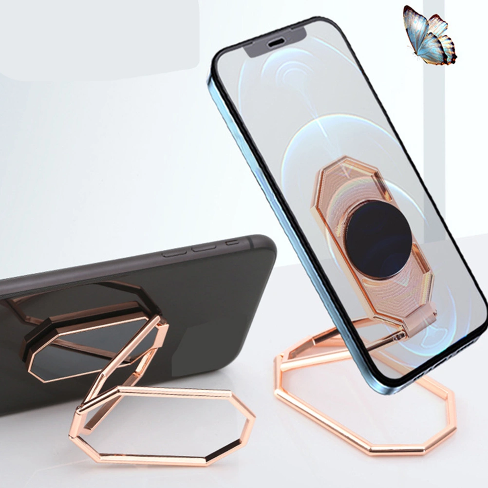 1Pc Folding Car Phone Stand Zinc Alloy Phone Ring Desk Phone Stand (Rose Gold)