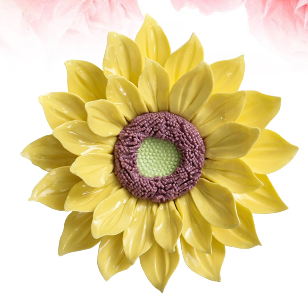 Ceramic Flower Wall Accessories 3D Sunflower Decoration Wall Ornament for Home Office (Small, Yellow)