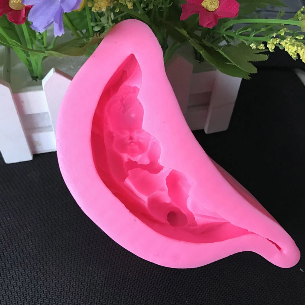 Sleeping Angel Baby in the Feather Design Silicone Mold Baby Shower Birthday Party Cake Decoration Candy Chocolate Fondant Clay Moulds (Pink)