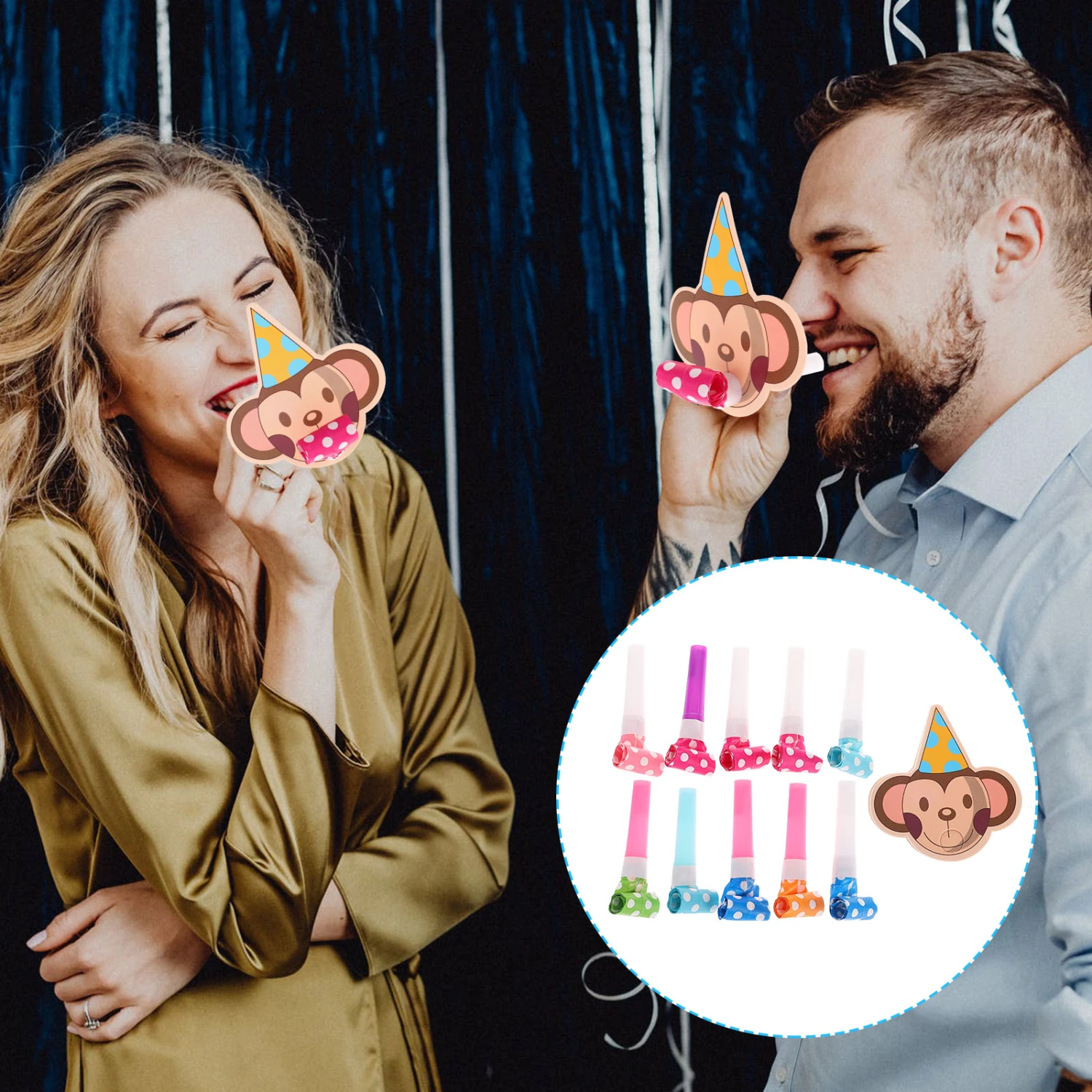 10 Sets Funny Birthday Party Blowouts Blowers Musical Party Blowouts Noisemakers (Monkey)