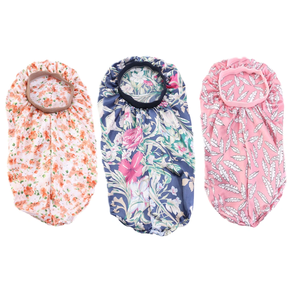 3Pcs Wide-brimmed Long Tube Hat Printed Sleeping Hat Satin Nightcap Hair Protector (Random Style)