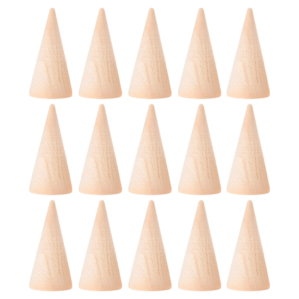 15Pcs Durable Wood Cone Ring Holder Finger Jewelry Display Stand DIY Craft