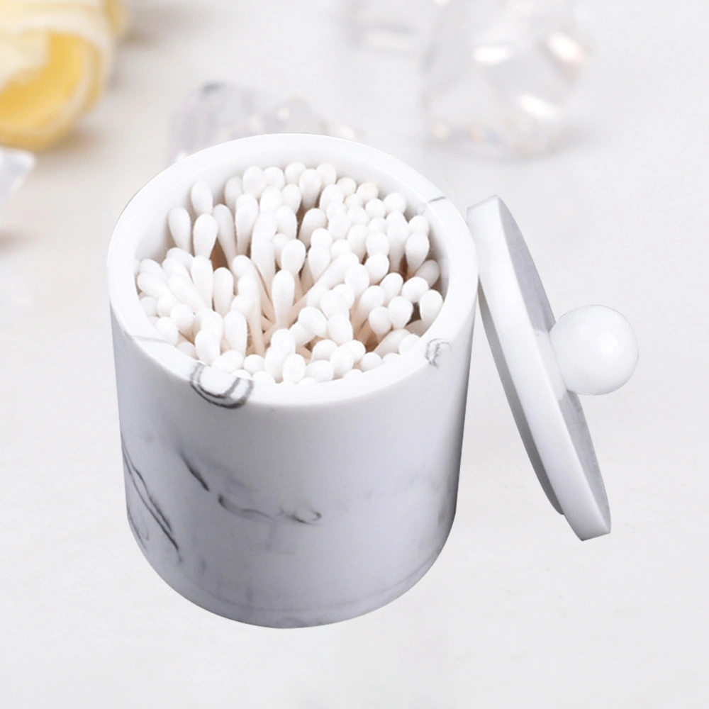 European Style Resin Cotton Swabs Storage Box Dustproof Toothpick Canister Simple Marble Texture Organizer with Lid for Cosmetic Home (Ink White)