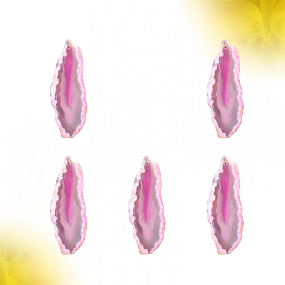 5 Pcs Irregular Natural Agate Stone Slice Plating Brim Pendant DIY Hanging Accessories for DIY Jewelry Necklace Sweater Zipper (40-55mm, Pink)