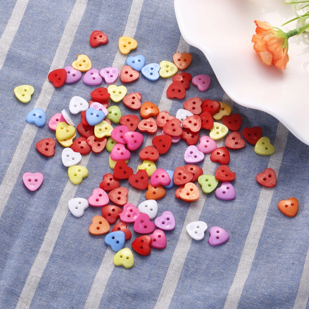 100pcs Heart Shaped Multicolor 2 Holes Resin Sewing Buttons for Sewing /Scrapbooking /Knitting (Random Color)